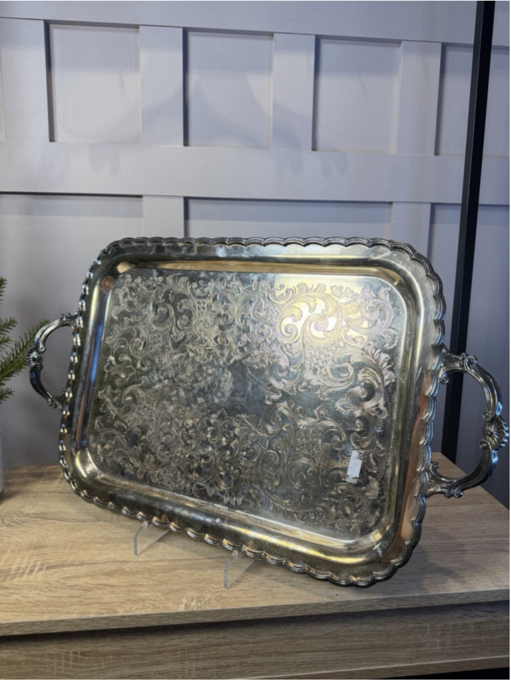 Vtg Primrose Plate Serving Tray Silver Plated Over Copper Victorian Style 25”